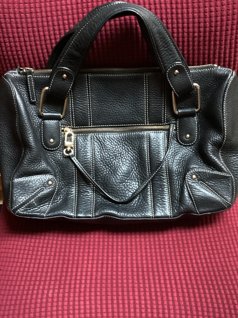 Kate Landry Black Leather Satchel with Gold-Tone Hardware